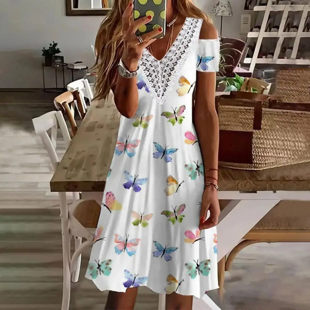 

Cotton Blend Good Women Summer Flower Print Party Dress Eye-catching Mini Dress Super Soft Daily Wear