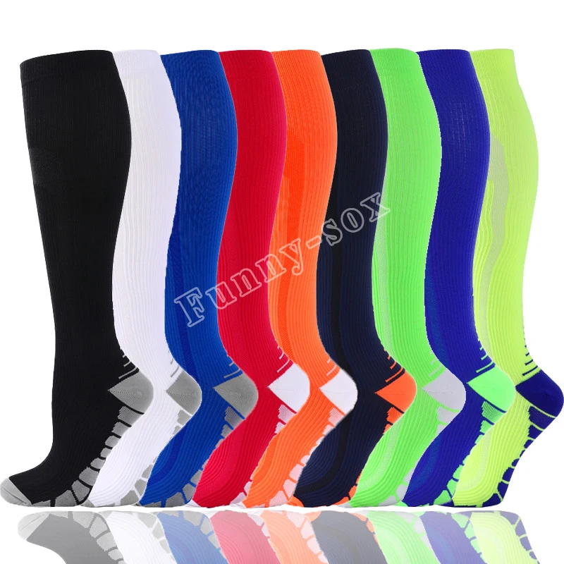 58 Colors Compression Socks Relieve Pain and Promote Blood Circulation Moisture Wicking Nylon Tube Socks Unisex 15-20 mmHg