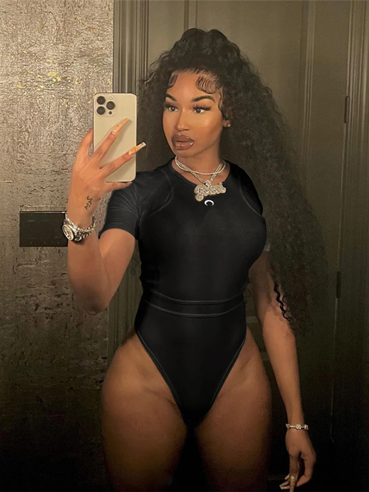 

Соблазнительные облегающие боди с круглым вырезом и коротким рукавом, Женские однотонные белые эластичные джоггеры, цельные комбинезоны, л...