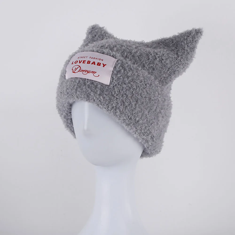 

Skullies Beanie Japanese hat Pig Ears caps Candy colored wool hat Knitted hat skiing cap Big hat Korean hat Lambhair cute hat