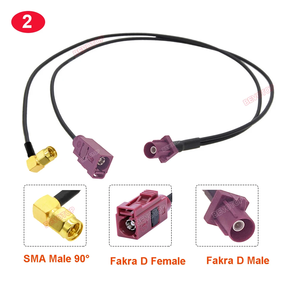 

1 до 2, Y-образный кабель, 1x Fakra D Male к 1xfakra D Female 1xsma Male Plug RG174