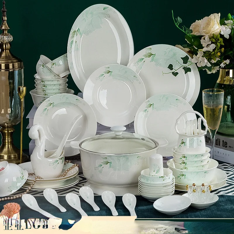 

Jingdezhen Ceramic tableware set tableware household fresh bone china simple gift