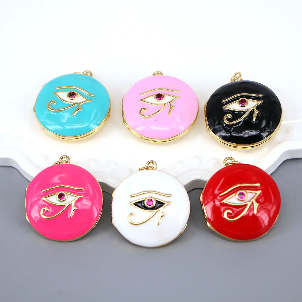

5PCS, Dainty Necklace Pendant Enamel Charm Necklace For Woman Jewelry Making Eye Collier Round Pendants