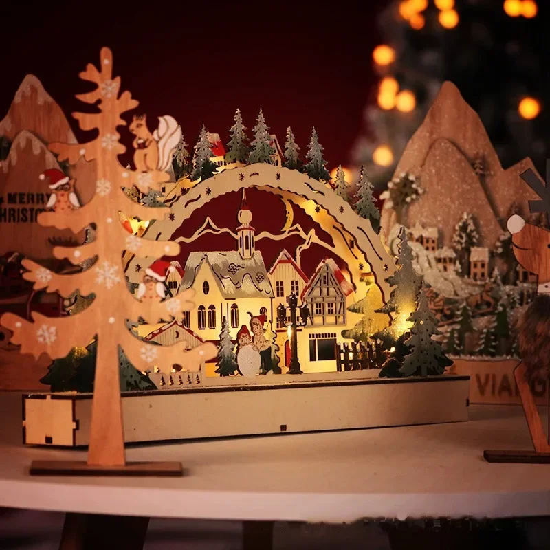 

Рождественские деревянные украшения Φ-излучают рождественскую деревню, торговый центр, оконные украшения, креативные рождественские подарки