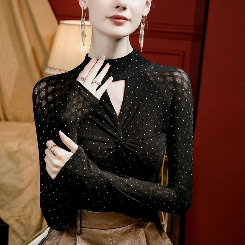 

Новинка 2023, Женская осенне-зимняя Футболка с вырезами, сексуальный укороченный топ, одежда, повседневные кружевные блузки, изящный Графический Топ для встреч