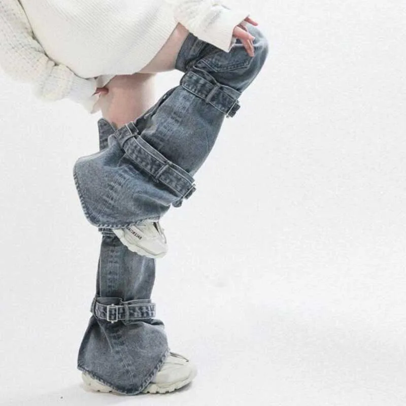 Fashion Wide Leg Jeans Baggy Legs Warmer Womens High Waist Aesthetic Female Girls Denim Capris Pants Jean Mom Jeans Trousers