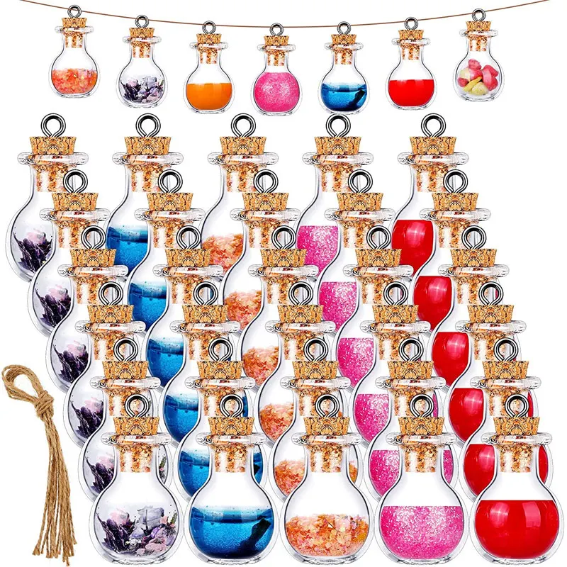 

10pcs Glass Bottle Clear Drifting Bottles 10 Meters Hanging Rope Small Wishing Bottles with Cork Stoppers Wedding Party Supplies