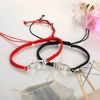 vintage metal handcuffs red rope weave adjustable bracelet for couple romantic love friendship%c2%a0gift silver charm bracelet