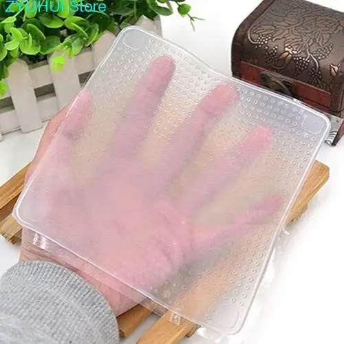 

Home Kitchen Tool Clear Square Reusable Silicone Food Wrapper Seal Cover Film