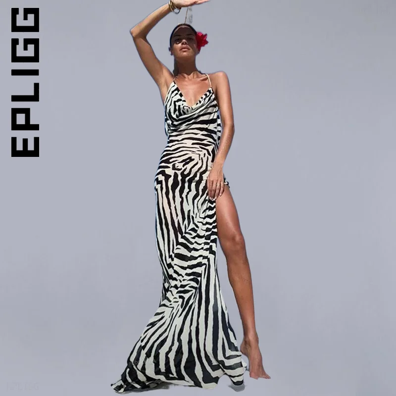 

Женское платье Epligg, модные элегантные платья с открытой спиной и зеброй, Клубные базовые наряды, элегантные платья в стиле Харадзюку, женски...