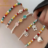 xiyanike rainbow beads smiley face bear heart bracelets for women girls fashion elastic jewelry friend gift party bracelet femme