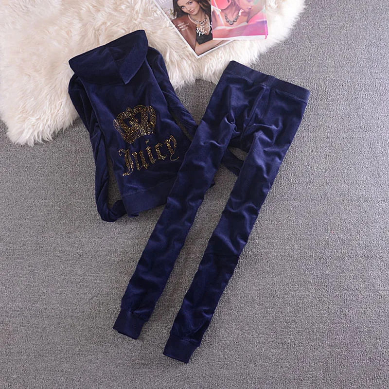 

Spring/Fall 2022 Velvet Tracksuit Two Piece Set Women Sexy Hooded Long Sleeve Top And Pants Bodysuit Suit Runway joggers suits