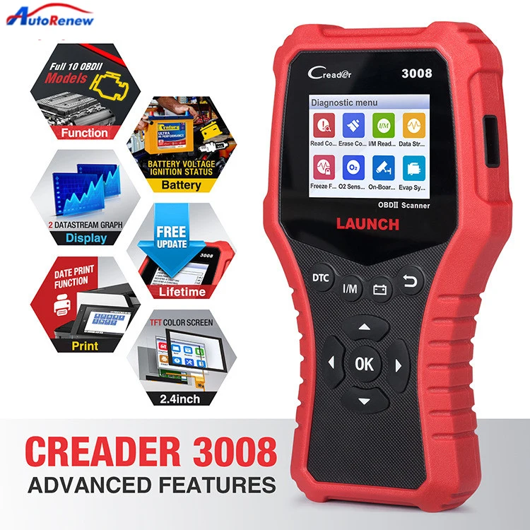 LAUCNH CreaderX431 CR3008 OBDII Scanner Tools Car Diagnostic Tool Check Engine Battery Auto Code Reader Free Update pk CR3001