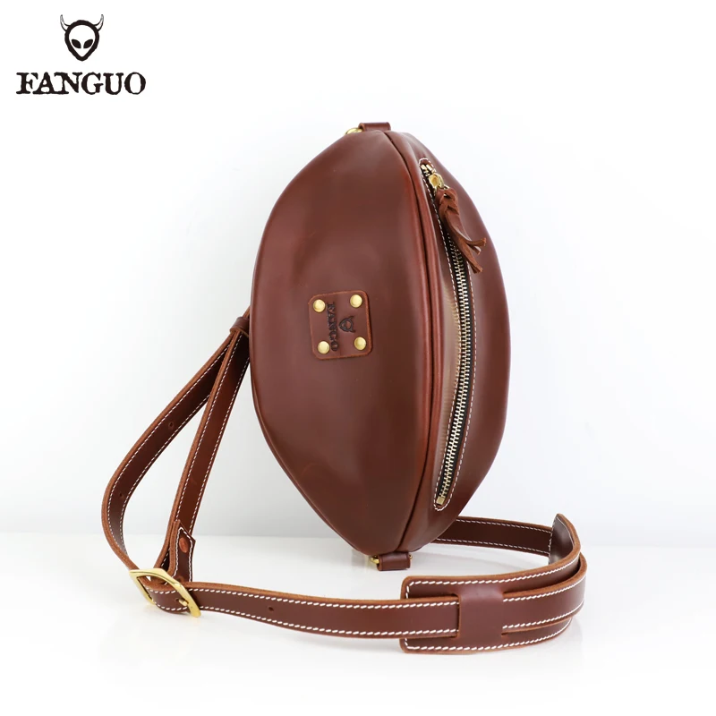 Crazy Horse Leather Men's Chest Bag Handmade Genuine Leather Crossbody Shoulder Bag Sport Travel Messenger Pack For Male