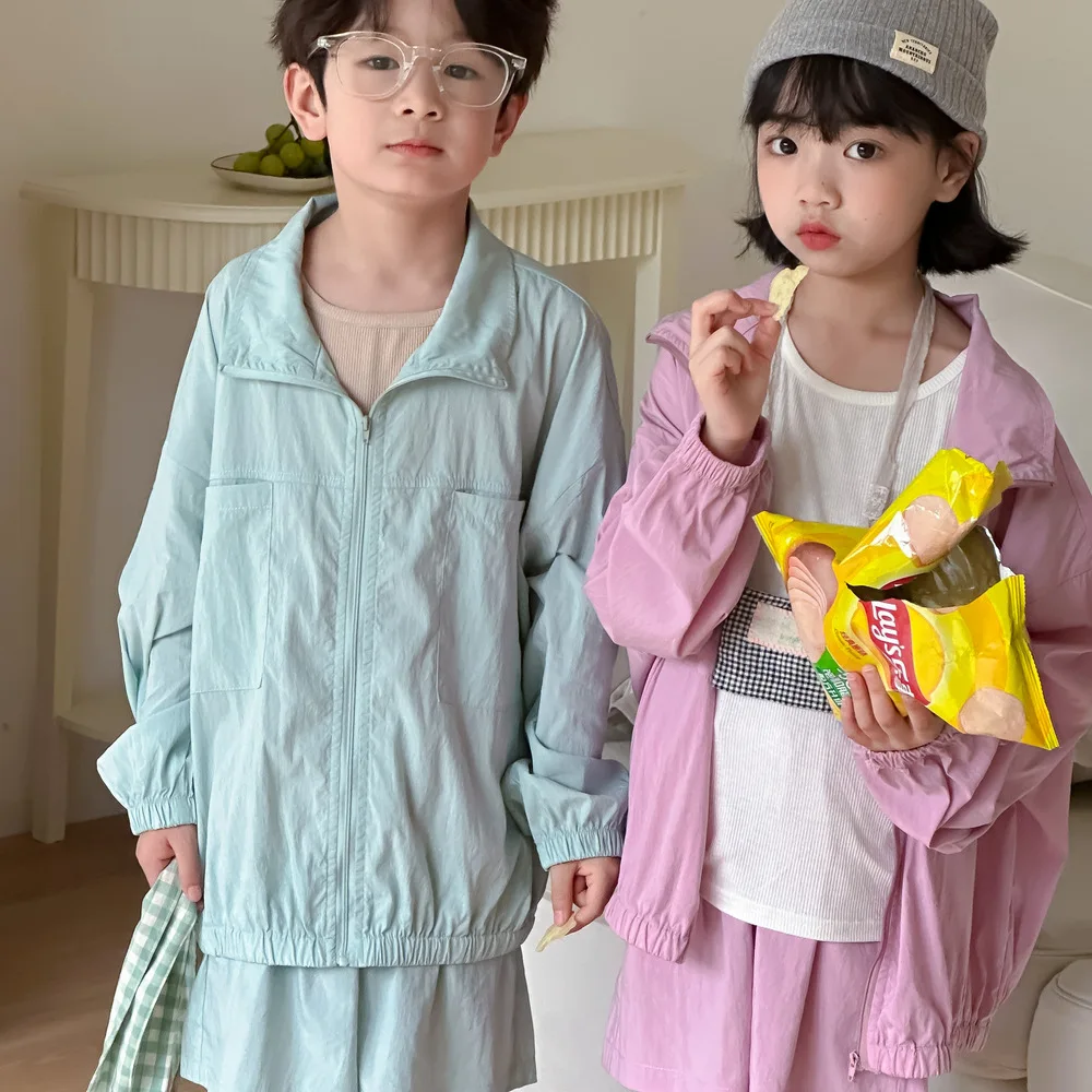 Zestaw ubrań dla dzieci 2024 letni i wiosenny chłopięcy dziewczęcy koreański styl solidny zamek błyskawiczny odzież z filtrem