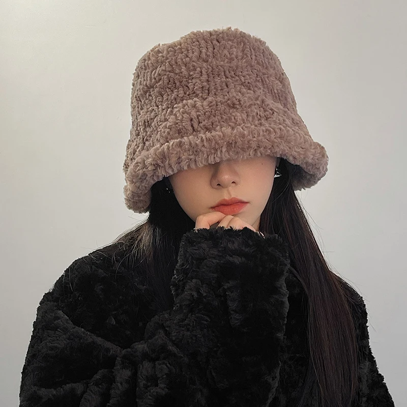 Plush Warm Bucket Hat Winter Fluffy Fisherman Cap for Women Thick Casual Panama Outdoor Vacation High Quality Velvet Basin Hat
