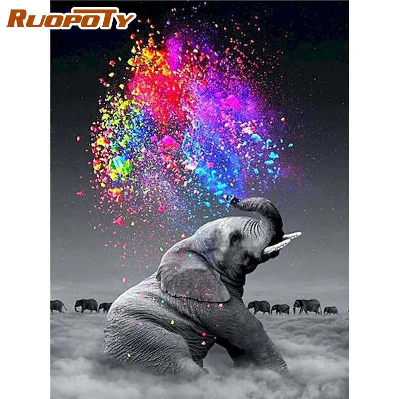 

RUOPOTY Diamond Embroidery Full Square Elephant Diamond Painting Animals Cross Stitch Kit Diamond Mosaic Full Set Sale Gift