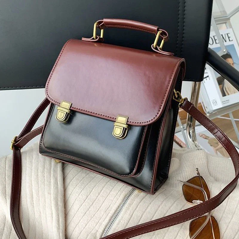 

School High Double Shoulder Bag Small Fashion Female College Bag Quality Girls Leather Sac For Woman Backpack Pu Leisure A Dos