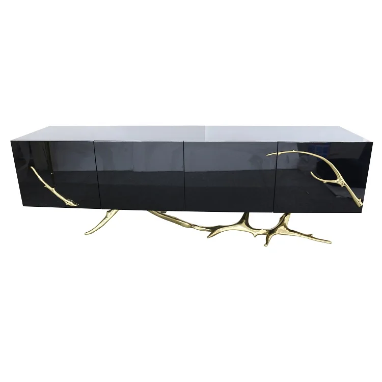 Modern Luxury Side Cabinet Bright Brass TV Cabinet MDF with 