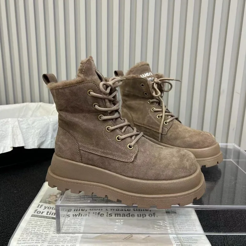 Новинка 2024 стильные замшевые зимние ботинки до щиколотки на толстой подошве