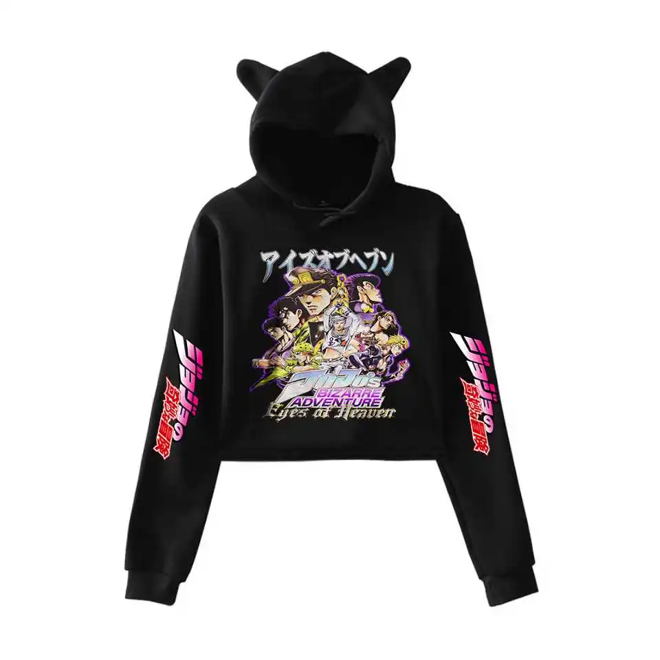 

JoJo's Bizarre Adventure Hoodies Anime Harajuku Crop Tops Casual Hip Hop Women Streetwear Pullover Oversized Cat Ear Crop Top