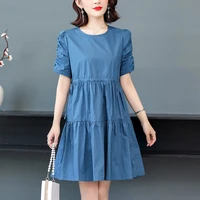 high cotton 2022 summer new short sleeved dress womens fashion loose mid length mid calf a line casual cotton