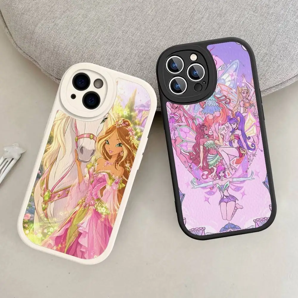 Фото Кожаный чехол для телефона Girl-W-Winx Catoon Clubs для iPhone 15 14 13 Pro Max 12 11 16 Plus №3