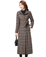 plaid woolen coat women autumn winter new ladies coats korea long cashmere coat long sleeve loose size clothing for women 1062