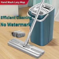 Hand Free Flat Floor Mop And Bucket Set For Professional Home Floor Cleaning System With Washable Microfiber Pads For Hardwood