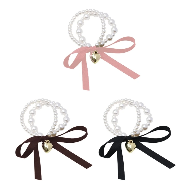 

Bowknot Hair Scrunchies Fashionable Pearl Hair Ties with Bowknot Decorative Wristband Cuff Women Bracelet Hair Decors