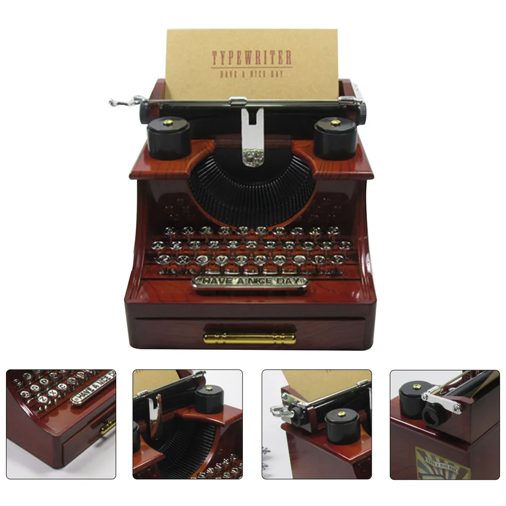 

Typewriter Boxmusical Retroornament Desktop Vintage Figurine Christmas Miniature Gift Model Instrument Manual Wooden Decor