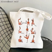 women shopper bag flamingo yoga printed kawaii bag harajuku shopping canvas shopper bag girl handbag tote shoulder lady bag