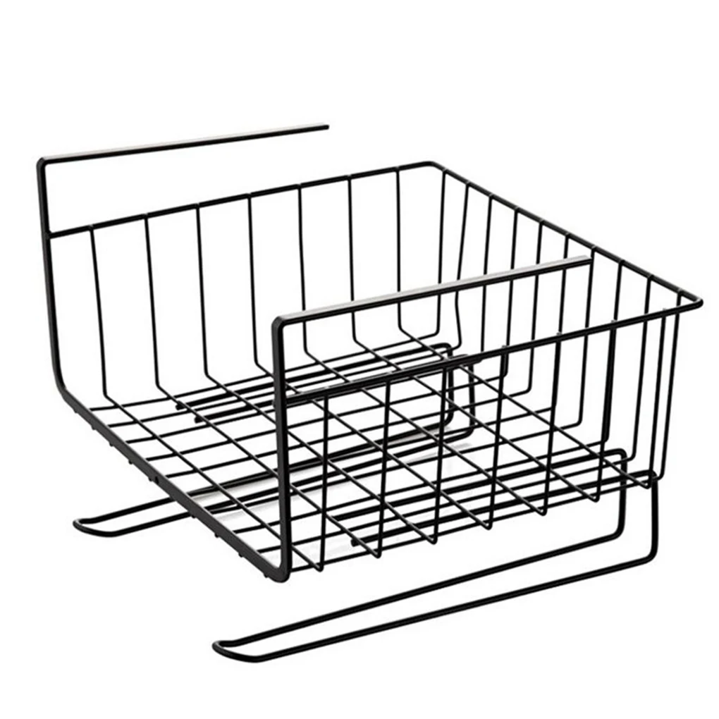 Storage Shelf Under Cabinet Metal Wire Basket Organizer Fit Dual Hooks for Kitchen Pantry Desk Bookshelf