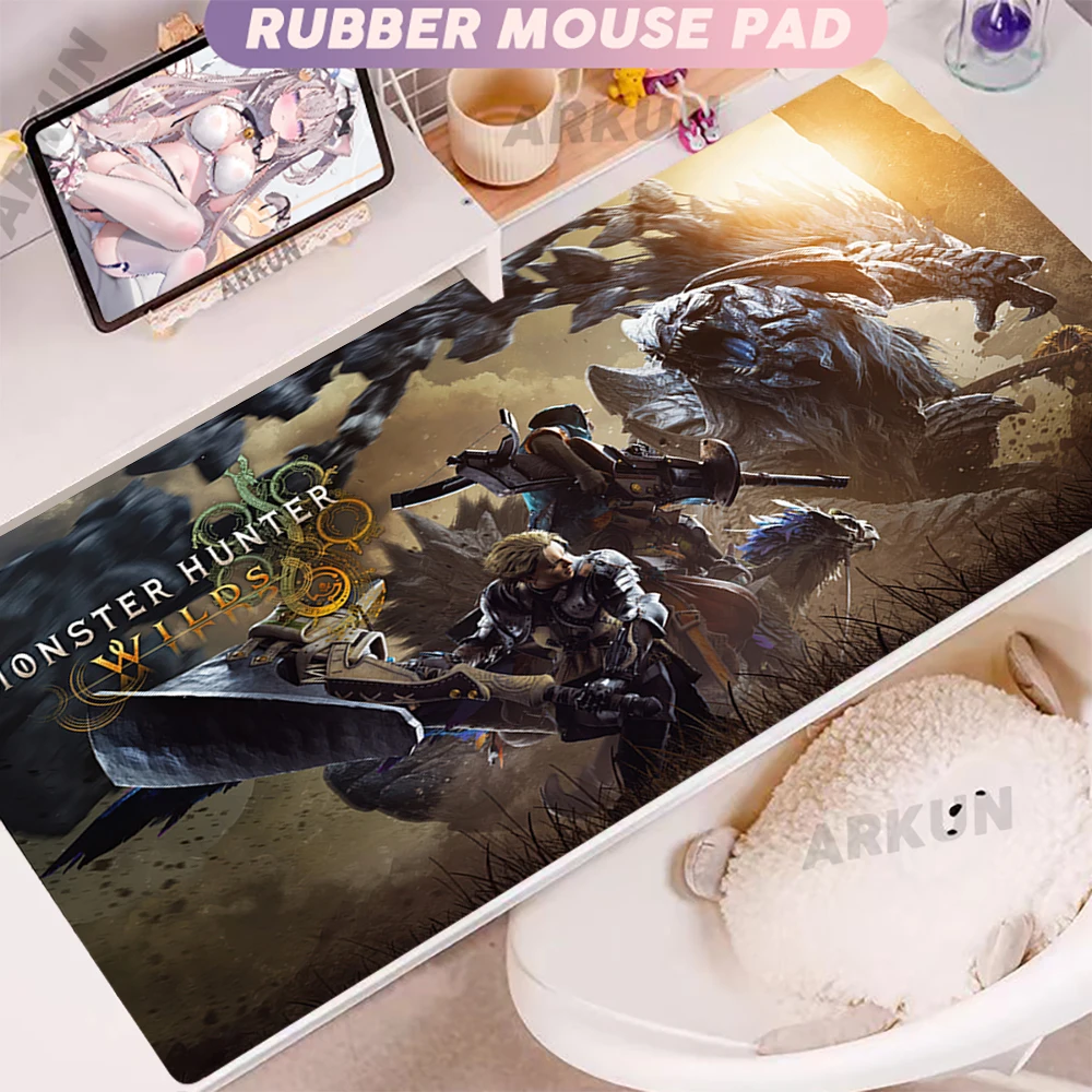 Big Fighting Strategy Adventure Game Monster Hunter Wilds Gaming Mouse Pad XXL Computer Keyboard Desk Soft Office Table Mat