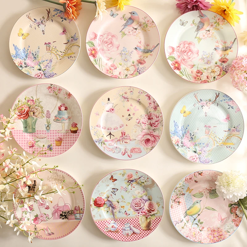 

Pastoral Bone China western dinner plate English afternoon tea dessert plate ceramic cake plate European breakfast plate