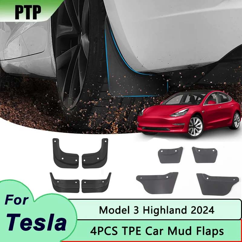 Брызговики для Tesla Model 3 Highland 2024 мягкие Автомобильные из ТПЭ брызговики аксессуары