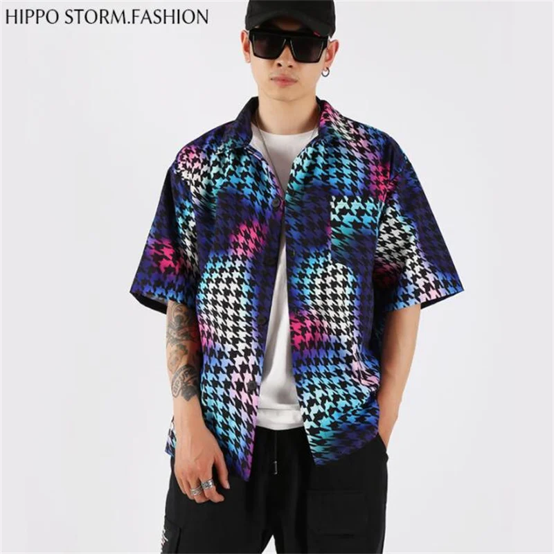 Printed shirt trendy men's multicolor short-sleeved personality hip-hop clothes loose national trendy short-sleeved jackets