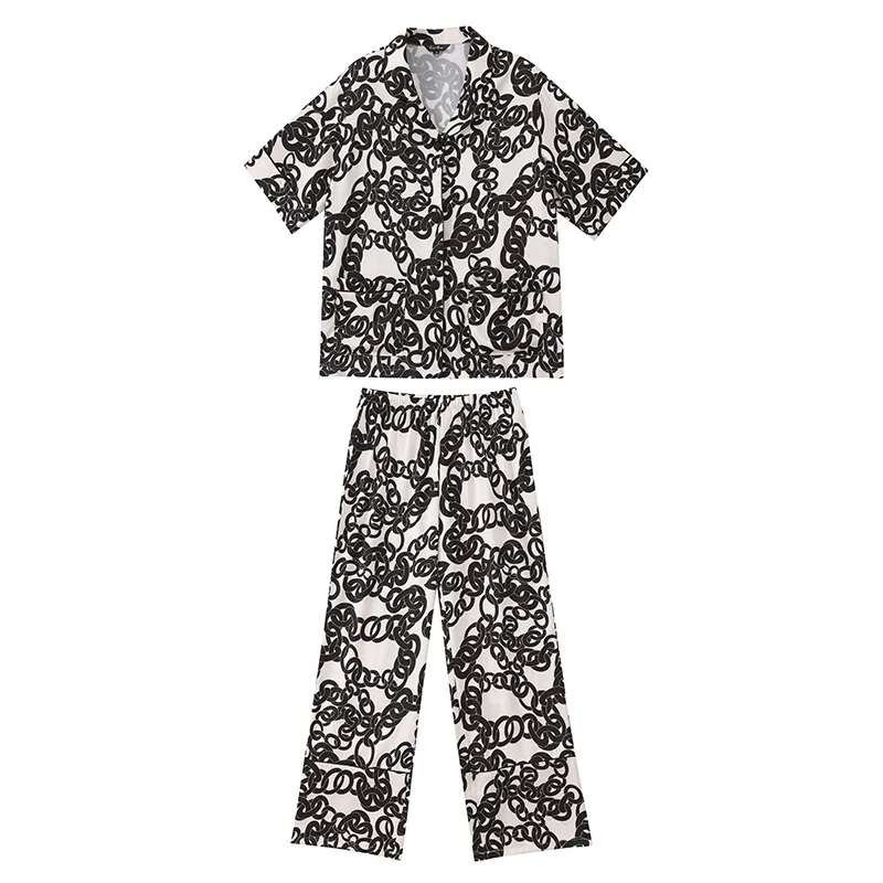 Ice silk pajamas women's new short-sleeved sleeve trousers two piece set summer pajama set dropshipping