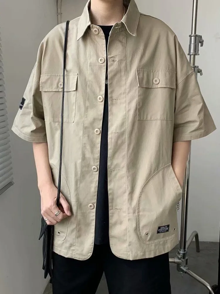 

Military Cargo Shirts 2023 Mens Cotton Casual Hansome Short Sleeve Work Streetwear Muti Pocket Summer Safari Style Solid Blouses