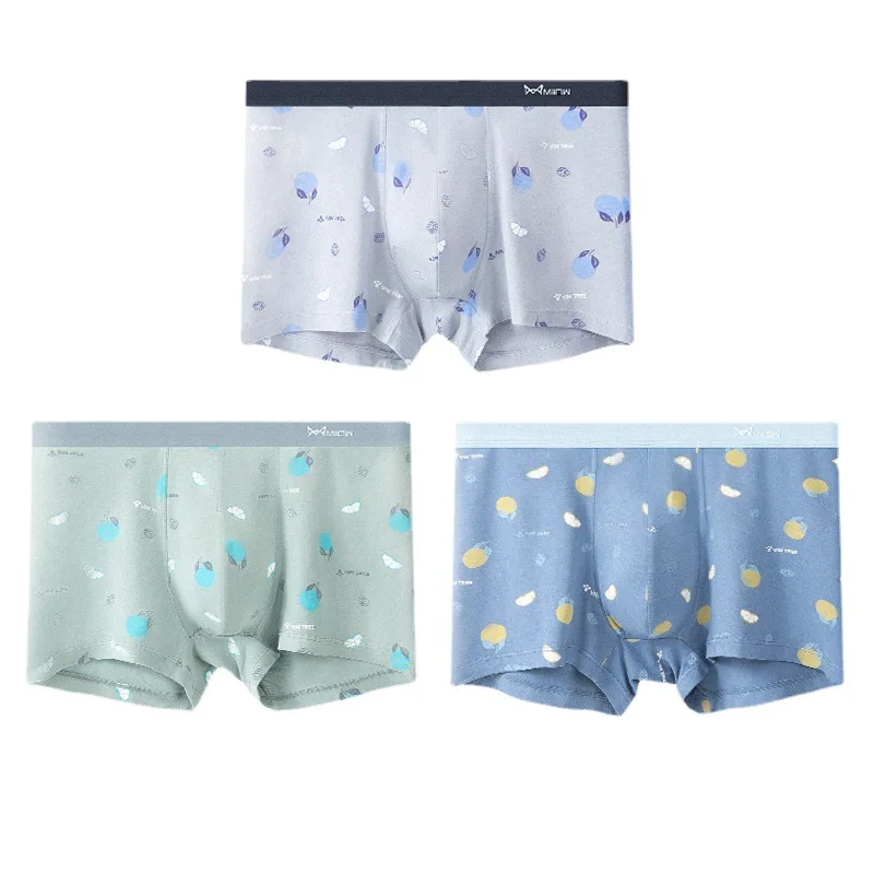 Modal cotton men's underwear mid waist flat leg 3PCS