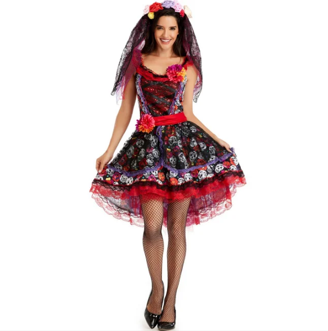 

Женский страшный костюм вампира на Хэллоуин, маскарадный костюм невесты, день мертвецов, фата, маскировка, Карнавальная вечеринка, Пурим