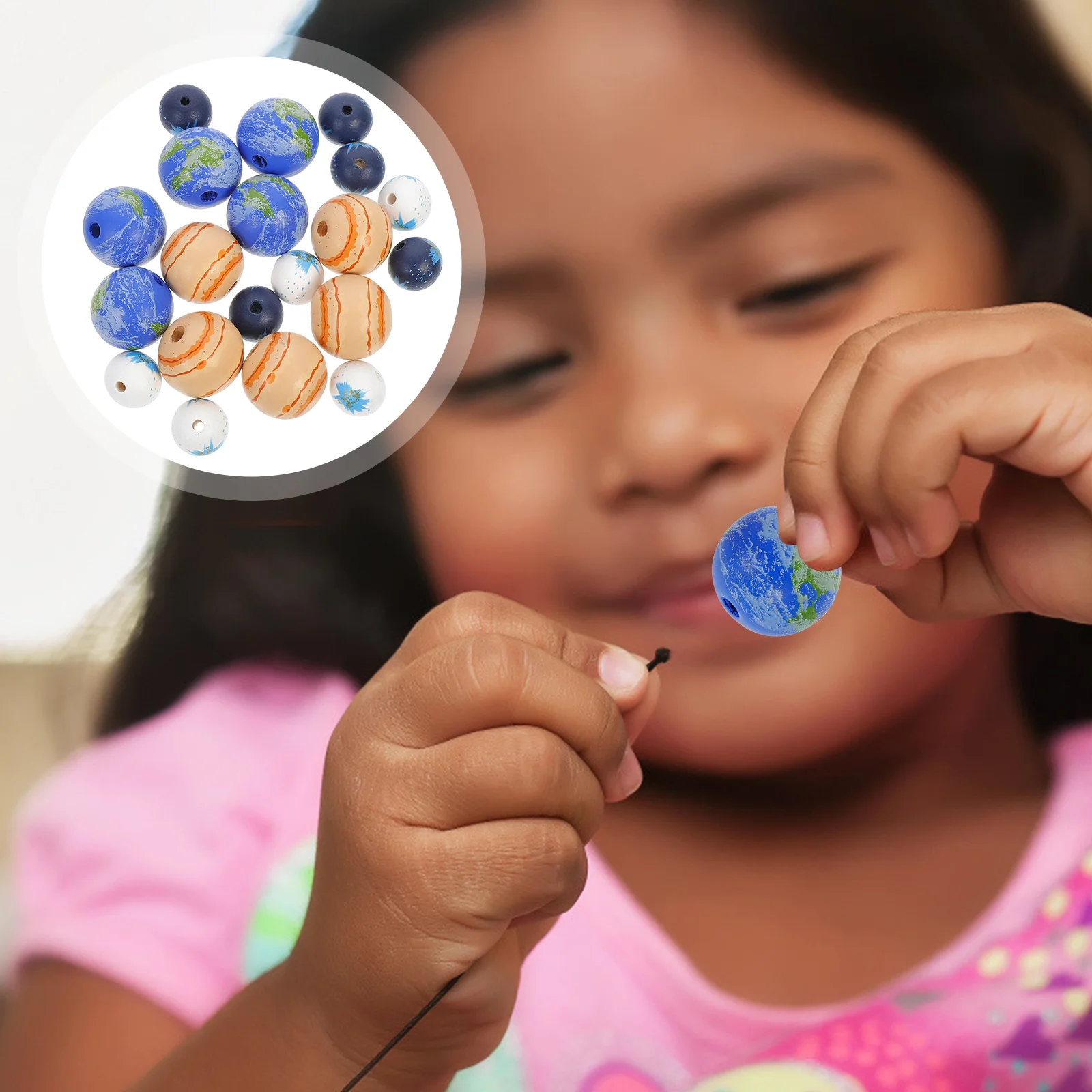 

20pcs Large Hole Beads Kids Loose Beads Round Wood Beads Jewelry Beads
