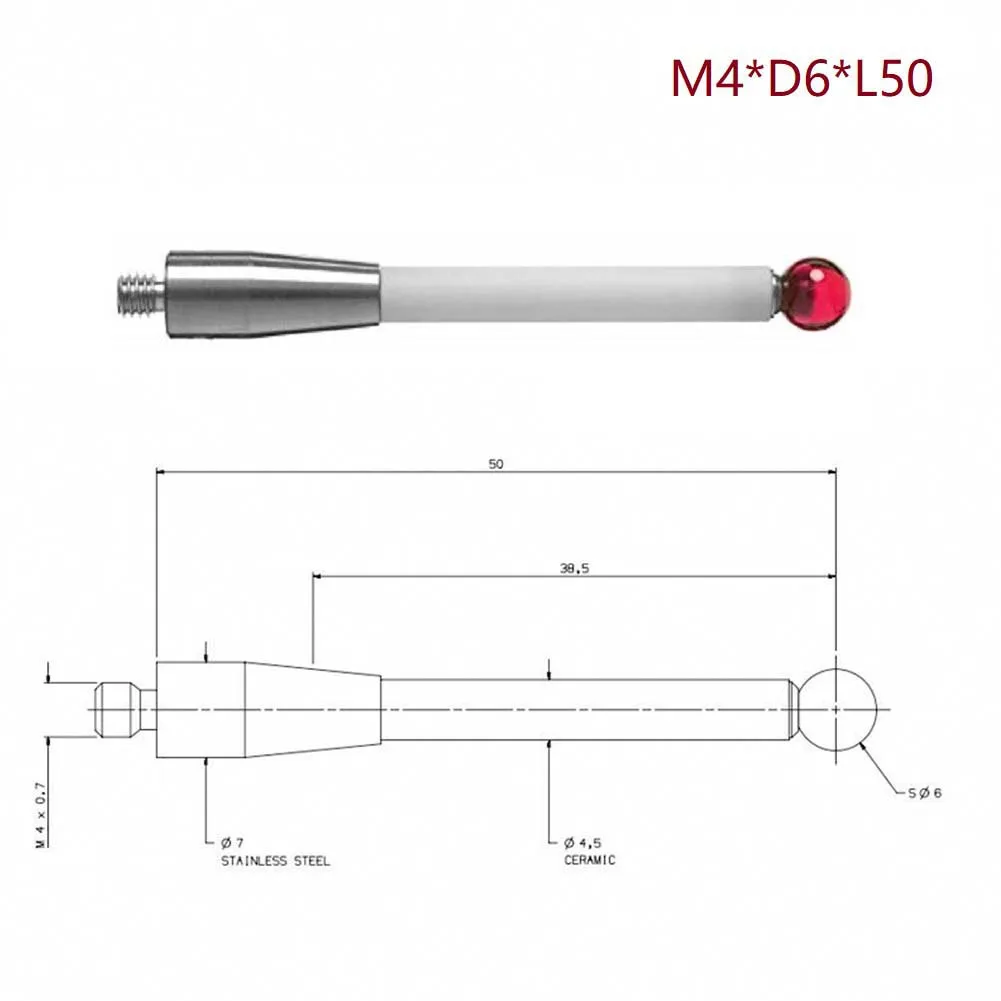 4 шт. сенсорный зонд для CMM станков керамический стержень M4 * D6 L50 Cmm наконечник