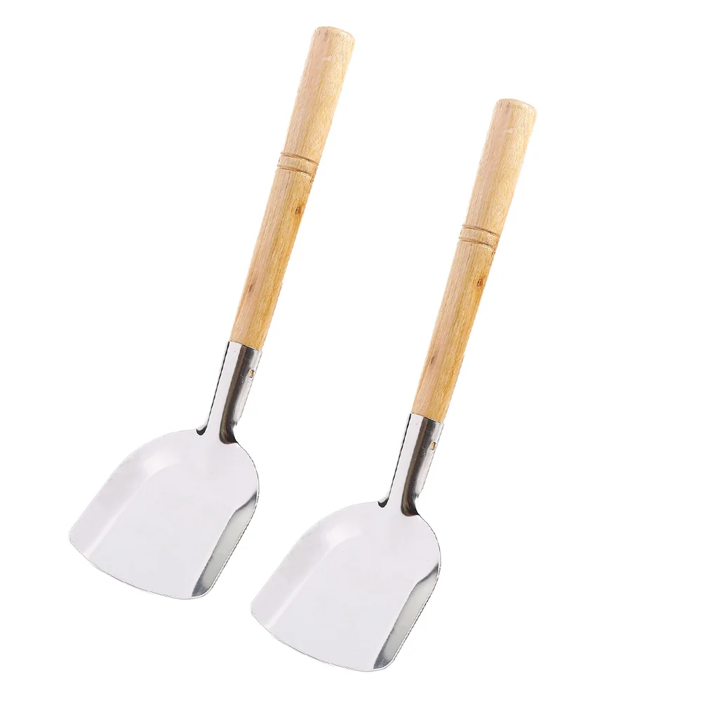 

2pcs Iron Wok Spatula Wooden Handle Cooking Spatula Kitchen Cooking Utensil