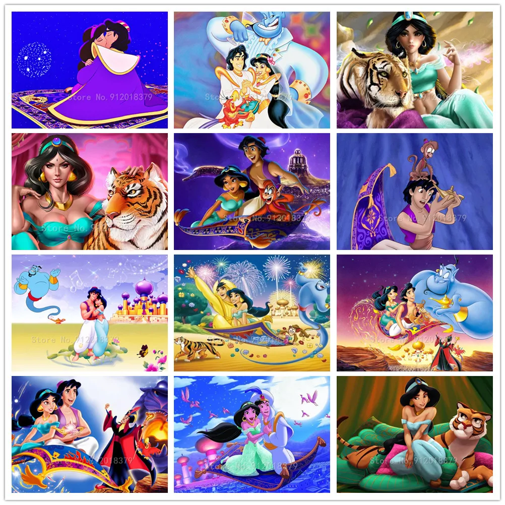Aladdin Cartoon Anime Diamond Embroidery Cross Stitch Full Drill Disney Princess Jasmine Painting Mosaic Wall Sticker |