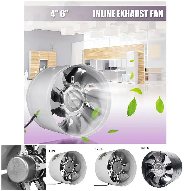 

4inch/6inch Inline Duct Fan Booster Exhaust Blower Air Cooling Vent Metal Blades Drop Shipping Ventilador