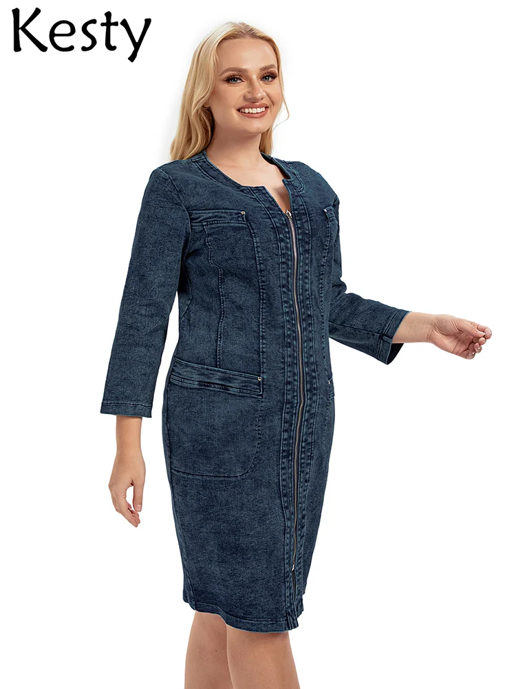 Женское джинсовое платье больших размеров KESTY эластичное приталенное
