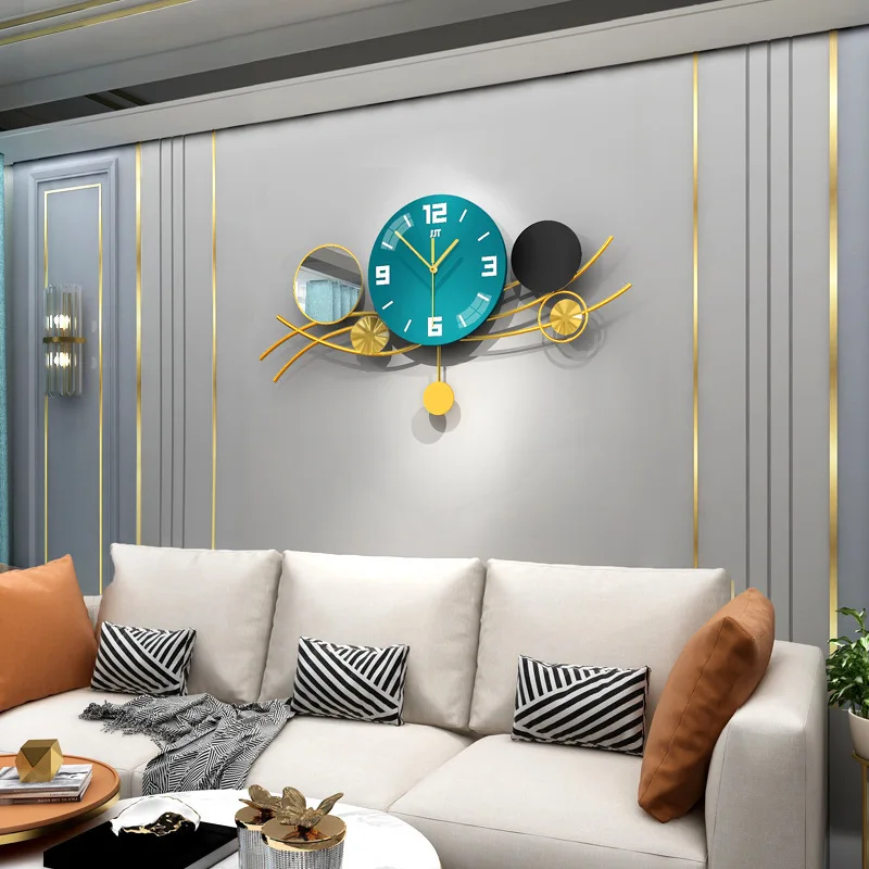 

Mute Clock Simple with Pendulum Oval Single Side Clocks Wall Home Decor Living Room Luxury Glass Mirror Reloj Pared Decorativo