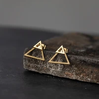 tulx mini geometric triangle stud earrings for women stainless steel earrings men hollow minimalist ear piercing jewelry