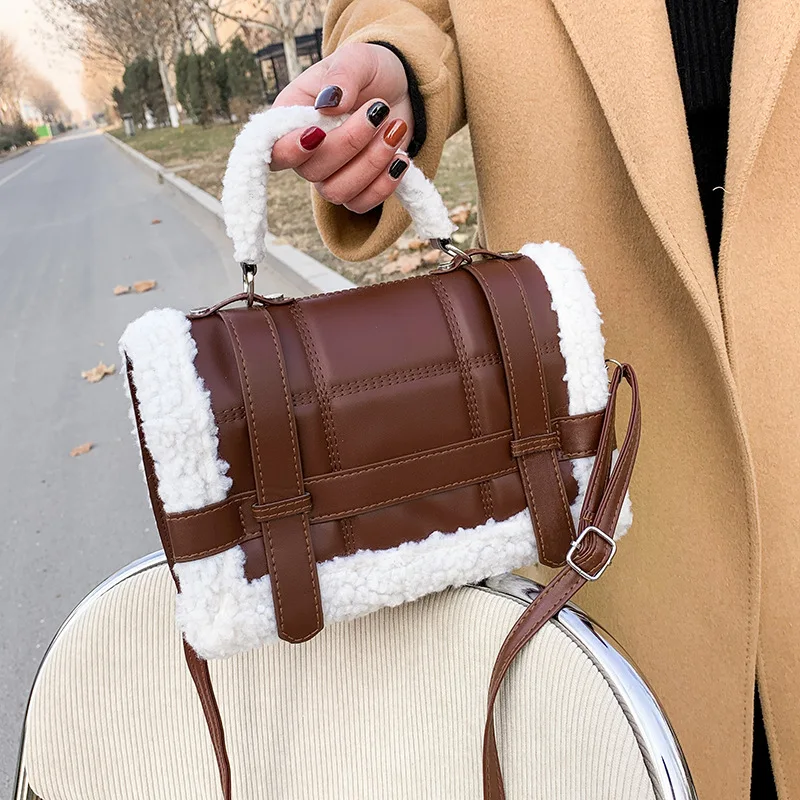 

Женская дизайнерская сумка, кошелек, модная плюшевая Сумка-тоут, женская сумка, повседневные сумки-мессенджеры из искусственной кожи на пле...